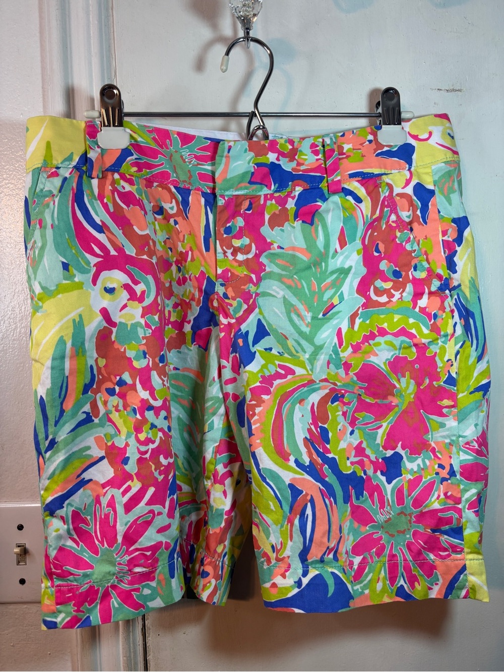 Lilly Pulitzer Pink & Green Tropical Print Bermuda Shorts